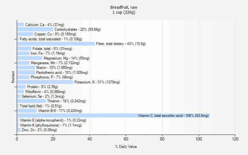 % Daily Value for Breadfruit, raw 1 cup (220g)