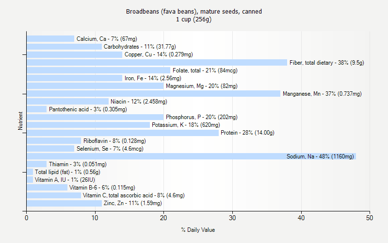 % Daily Value for Broadbeans (fava beans), mature seeds, canned 1 cup (256g)