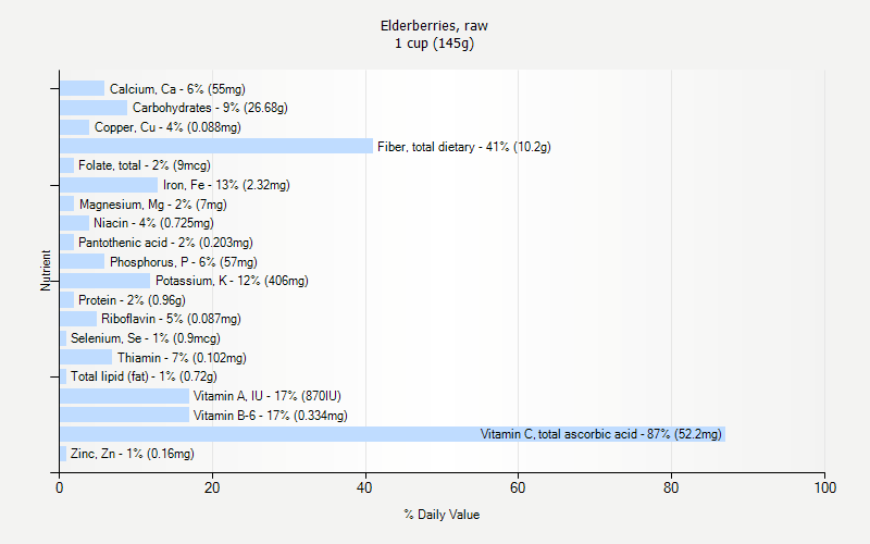 % Daily Value for Elderberries, raw 1 cup (145g)