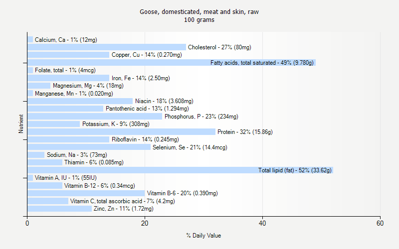 % Daily Value for Goose, domesticated, meat and skin, raw 100 grams 