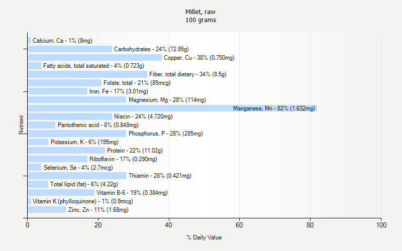 % Daily Value for Millet, raw 100 grams 