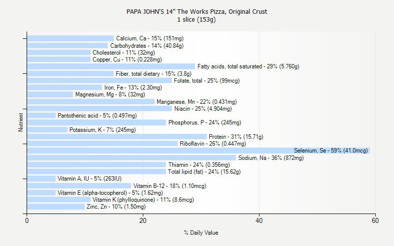 % Daily Value for PAPA JOHN'S 14" The Works Pizza, Original Crust 1 slice (153g)