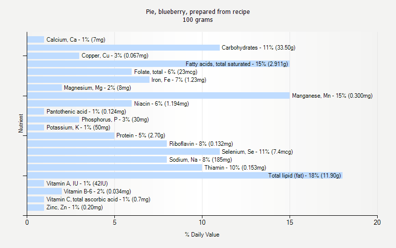 % Daily Value for Pie, blueberry, prepared from recipe 100 grams 